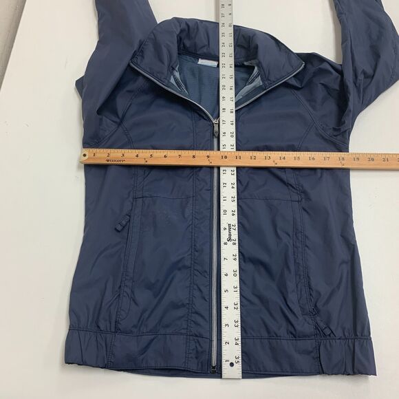 Columbia Hooded Rain Jacket Womens XS Extra Small Navy Vented Nylon Arcadia II - Picture 8 of 14